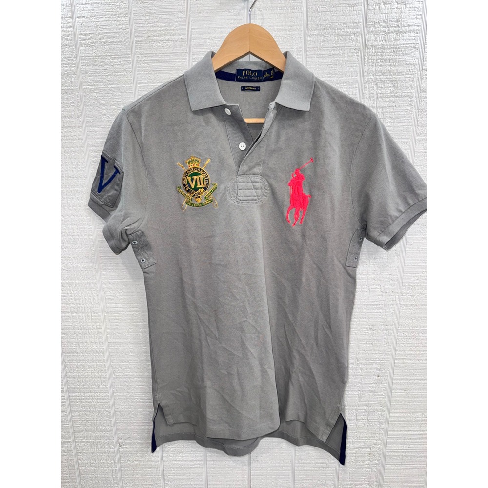 Polo Ralph Lauren Polo Shirt Mens Grey Big Pony Crest Custom Fit Small